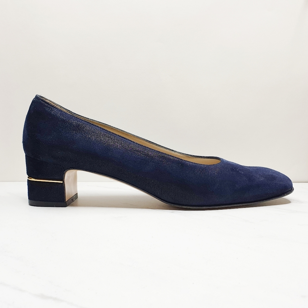Salvatore Ferragamo Blue Suede Shoes with Gold